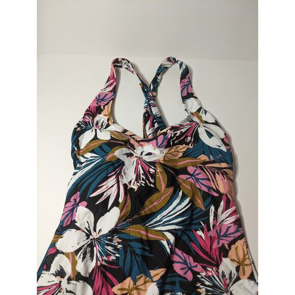 Kona Sol One Piece Swimsuit Tropical Twist Back Medium 8-10 Floral Plants - Picture 2 of 11